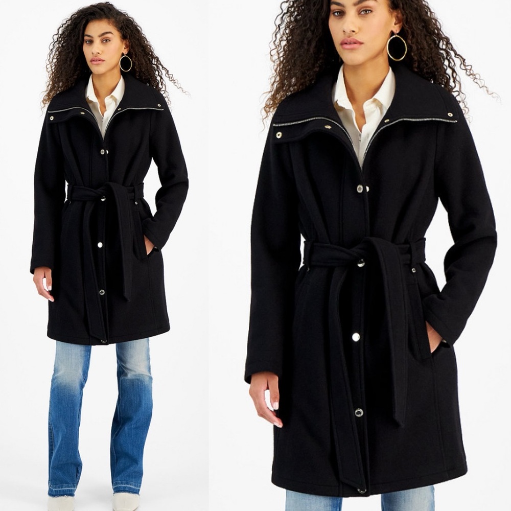 NEW Michael Kors Belted Car Coat Size S Small Black - Picture 6 of 7